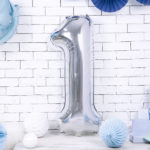 BALON FOLIOWY CYFRA 1 SREBRNY 86 CM