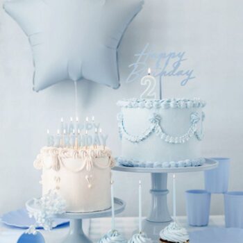 Topper akrylowy błękitny Happy Birthday