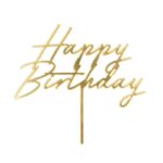 Topper akrylowy złoty Happy Birthday